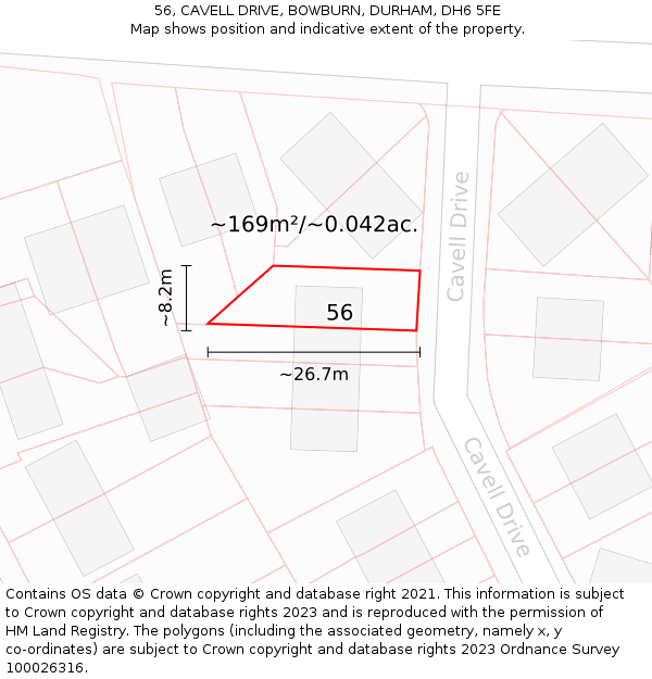 56, CAVELL DRIVE, BOWBURN, DURHAM, DH6 5FE: Plot and title map