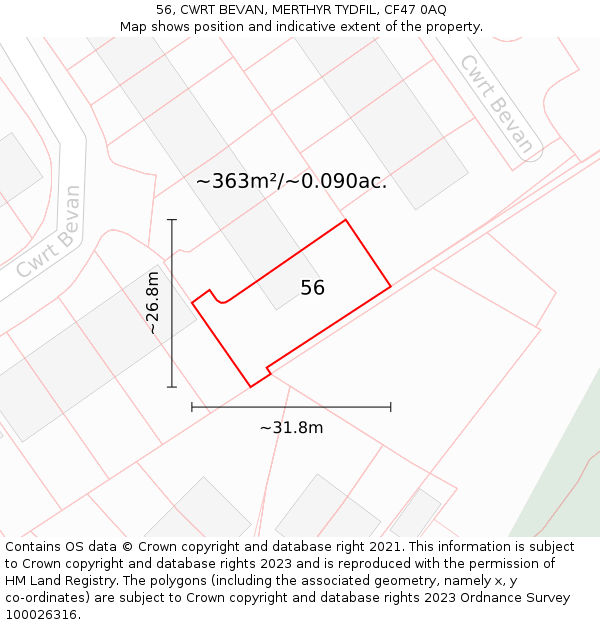 56, CWRT BEVAN, MERTHYR TYDFIL, CF47 0AQ: Plot and title map