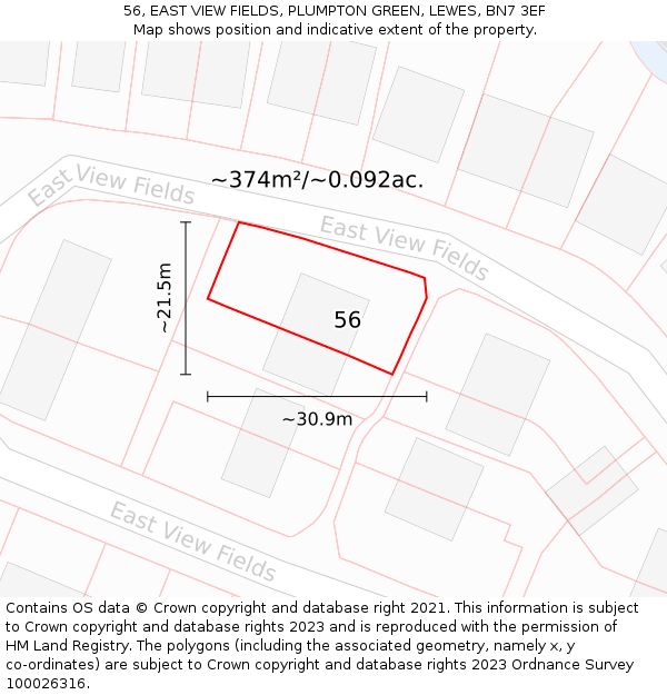 56, EAST VIEW FIELDS, PLUMPTON GREEN, LEWES, BN7 3EF: Plot and title map