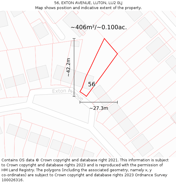 56, EXTON AVENUE, LUTON, LU2 0LJ: Plot and title map