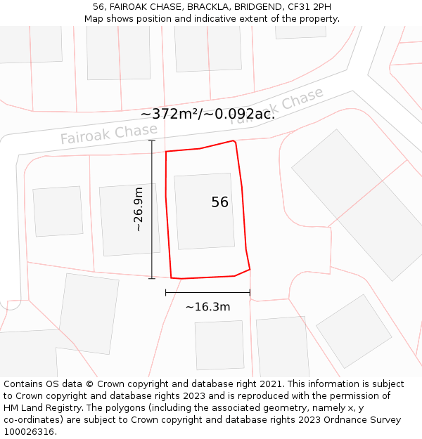 56, FAIROAK CHASE, BRACKLA, BRIDGEND, CF31 2PH: Plot and title map