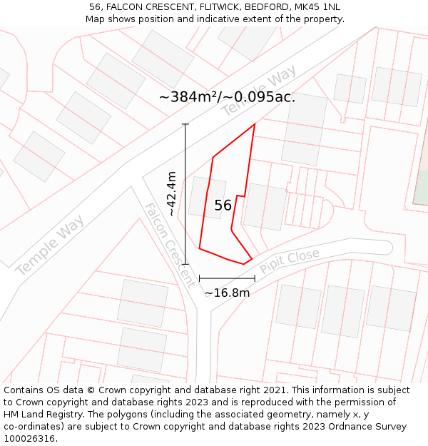 56, FALCON CRESCENT, FLITWICK, BEDFORD, MK45 1NL: Plot and title map