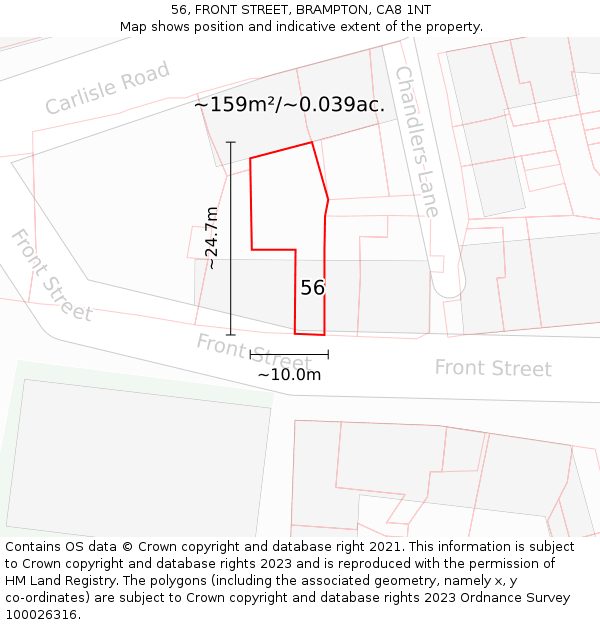 56, FRONT STREET, BRAMPTON, CA8 1NT: Plot and title map
