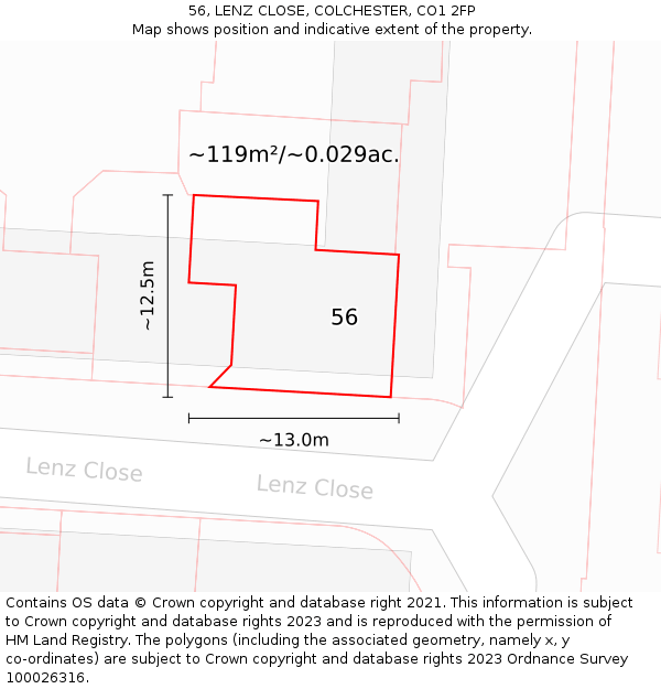 56, LENZ CLOSE, COLCHESTER, CO1 2FP: Plot and title map