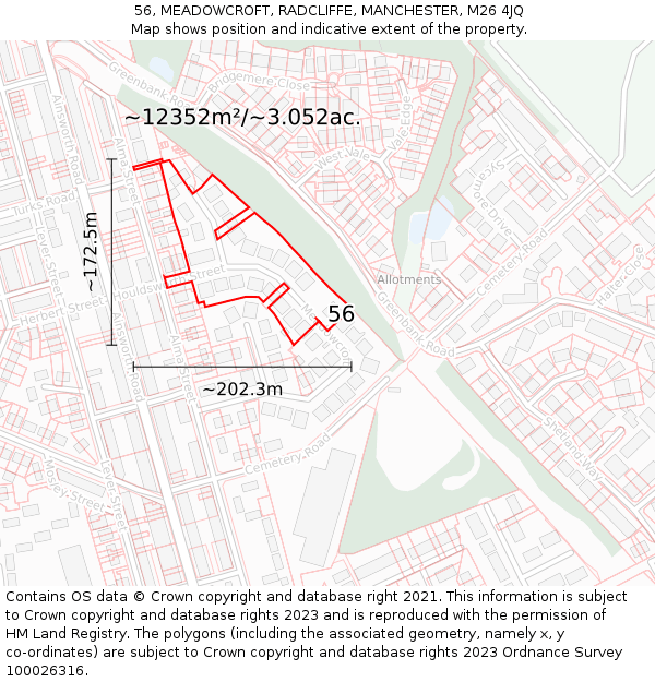 56, MEADOWCROFT, RADCLIFFE, MANCHESTER, M26 4JQ: Plot and title map