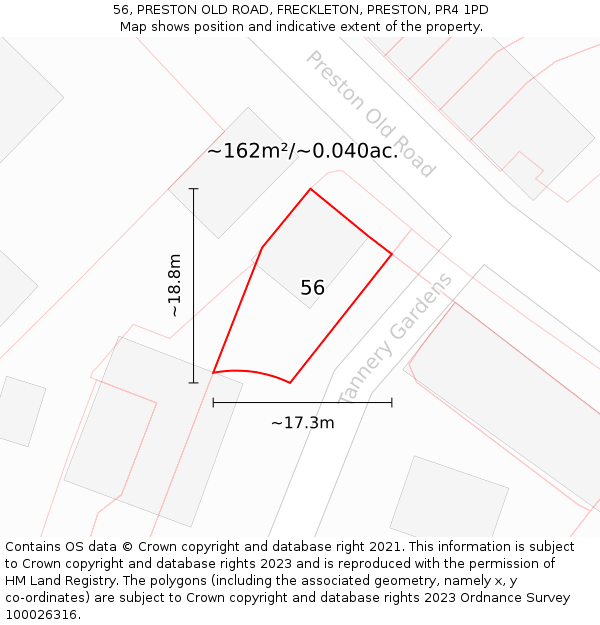 56, PRESTON OLD ROAD, FRECKLETON, PRESTON, PR4 1PD: Plot and title map