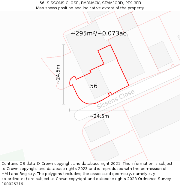 56, SISSONS CLOSE, BARNACK, STAMFORD, PE9 3FB: Plot and title map