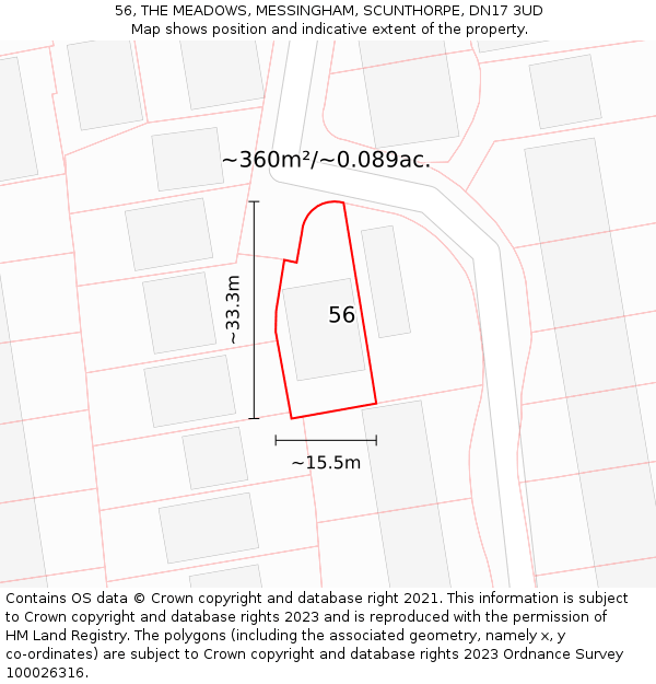 56, THE MEADOWS, MESSINGHAM, SCUNTHORPE, DN17 3UD: Plot and title map