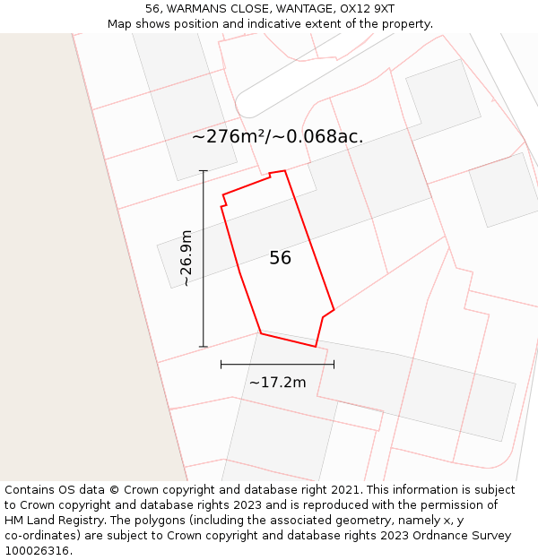 56, WARMANS CLOSE, WANTAGE, OX12 9XT: Plot and title map