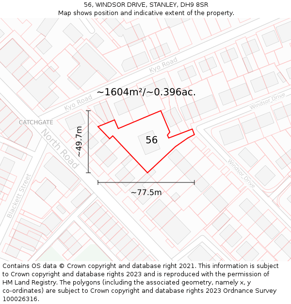 56, WINDSOR DRIVE, STANLEY, DH9 8SR: Plot and title map