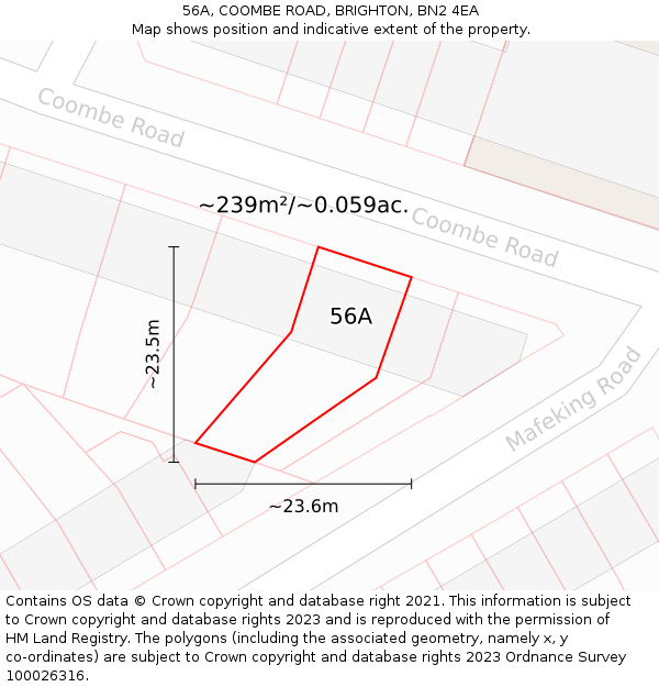 56A, COOMBE ROAD, BRIGHTON, BN2 4EA: Plot and title map