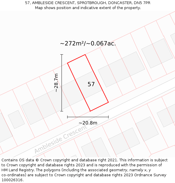 57, AMBLESIDE CRESCENT, SPROTBROUGH, DONCASTER, DN5 7PR: Plot and title map