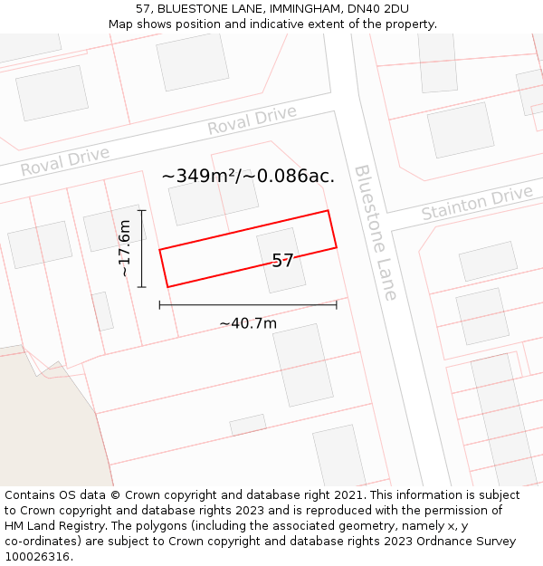 57, BLUESTONE LANE, IMMINGHAM, DN40 2DU: Plot and title map