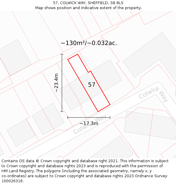 57, COLWICK WAY, SHEFFIELD, S8 8LS: Plot and title map