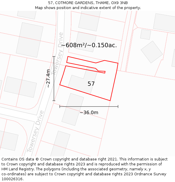 57, COTMORE GARDENS, THAME, OX9 3NB: Plot and title map