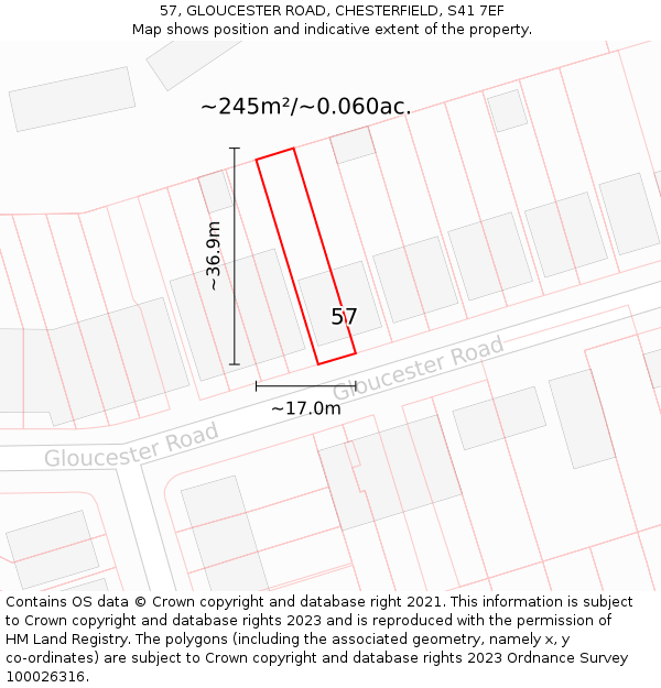 57, GLOUCESTER ROAD, CHESTERFIELD, S41 7EF: Plot and title map