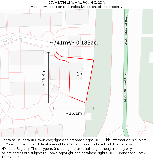 57, HEATH LEA, HALIFAX, HX1 2DA: Plot and title map