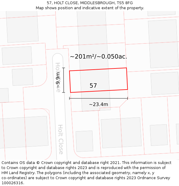 57, HOLT CLOSE, MIDDLESBROUGH, TS5 8FG: Plot and title map
