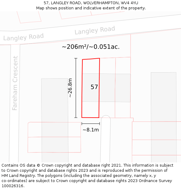 57, LANGLEY ROAD, WOLVERHAMPTON, WV4 4YU: Plot and title map