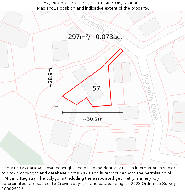57, PICCADILLY CLOSE, NORTHAMPTON, NN4 8RU: Plot and title map