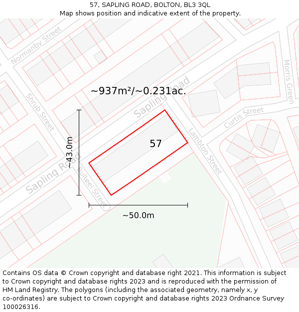 57, SAPLING ROAD, BOLTON, BL3 3QL: Plot and title map