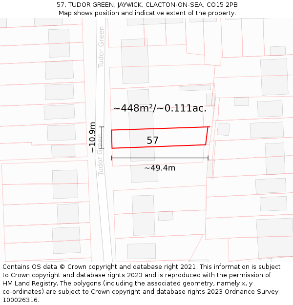 57, TUDOR GREEN, JAYWICK, CLACTON-ON-SEA, CO15 2PB: Plot and title map