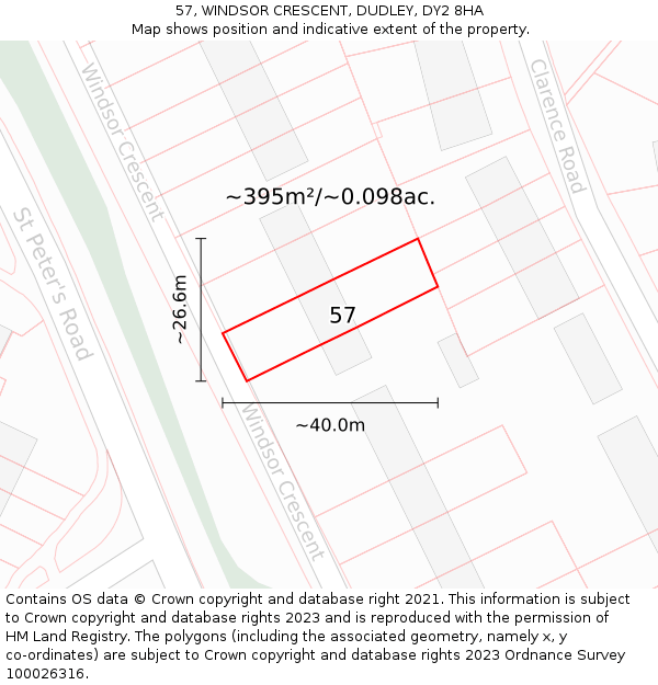 57, WINDSOR CRESCENT, DUDLEY, DY2 8HA: Plot and title map