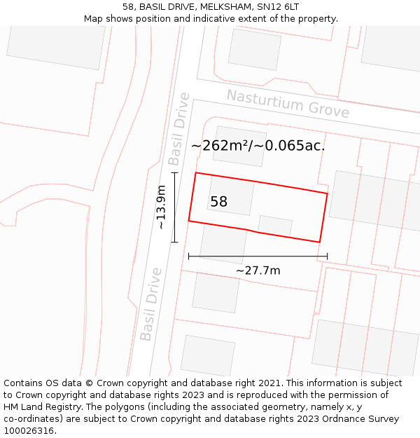 58, BASIL DRIVE, MELKSHAM, SN12 6LT: Plot and title map
