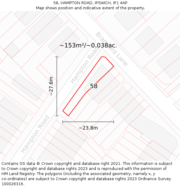 58, HAMPTON ROAD, IPSWICH, IP1 4AP: Plot and title map