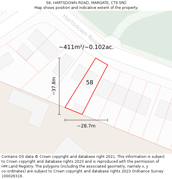 58, HARTSDOWN ROAD, MARGATE, CT9 5RD: Plot and title map