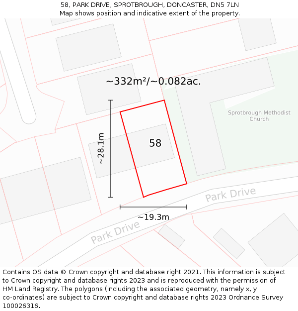 58, PARK DRIVE, SPROTBROUGH, DONCASTER, DN5 7LN: Plot and title map