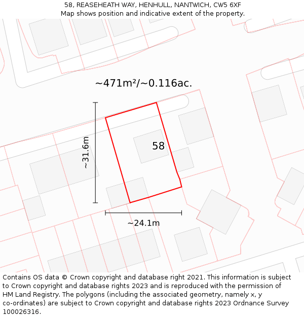 58, REASEHEATH WAY, HENHULL, NANTWICH, CW5 6XF: Plot and title map