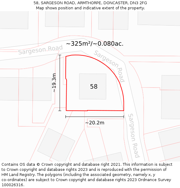 58, SARGESON ROAD, ARMTHORPE, DONCASTER, DN3 2FG: Plot and title map