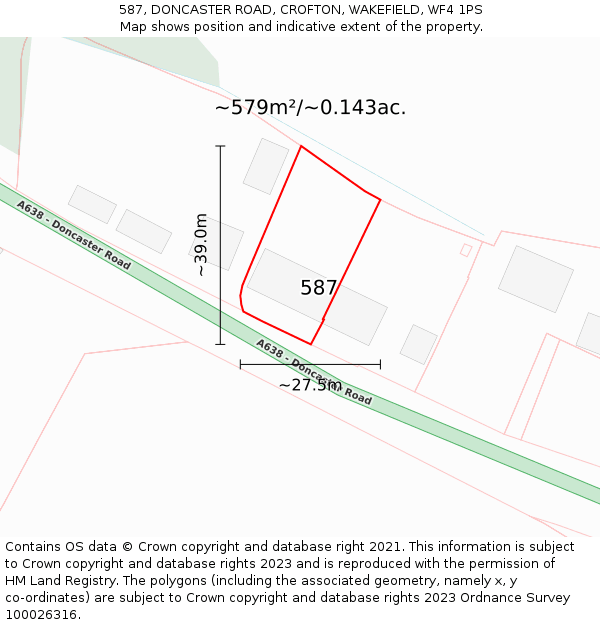 587, DONCASTER ROAD, CROFTON, WAKEFIELD, WF4 1PS: Plot and title map