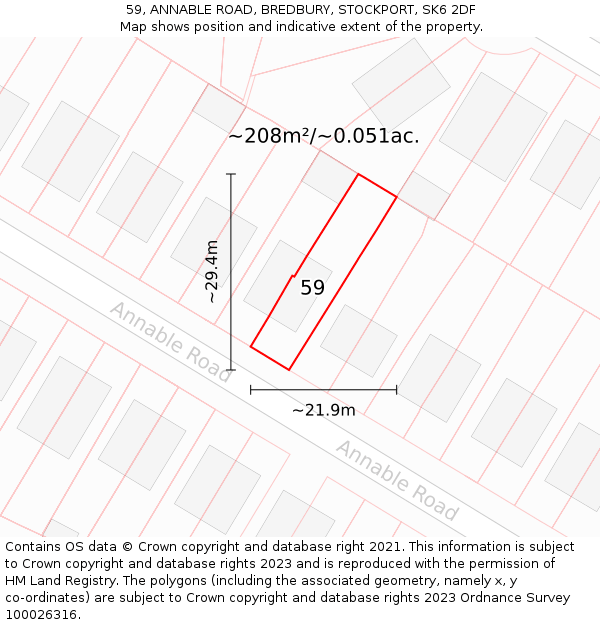 59, ANNABLE ROAD, BREDBURY, STOCKPORT, SK6 2DF: Plot and title map