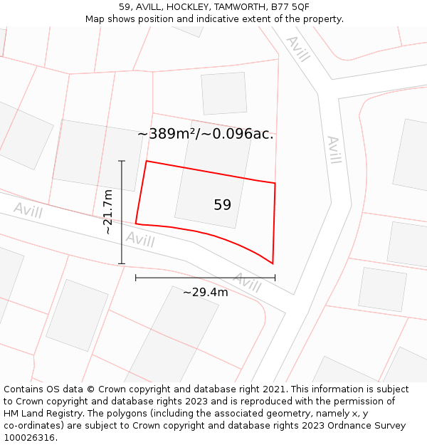 59, AVILL, HOCKLEY, TAMWORTH, B77 5QF: Plot and title map