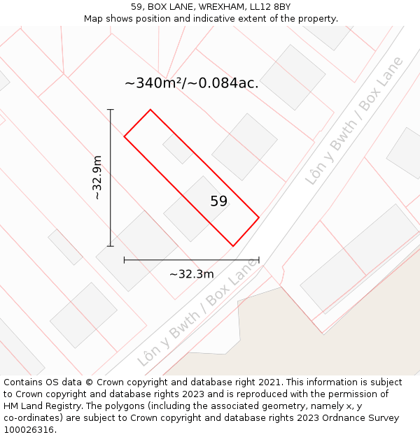 59, BOX LANE, WREXHAM, LL12 8BY: Plot and title map