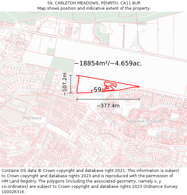 59, CARLETON MEADOWS, PENRITH, CA11 8UR: Plot and title map