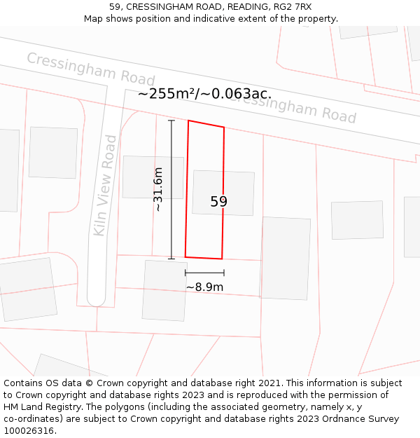 59, CRESSINGHAM ROAD, READING, RG2 7RX: Plot and title map