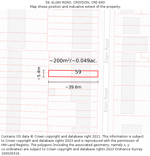59, ELGIN ROAD, CROYDON, CR0 6XD: Plot and title map