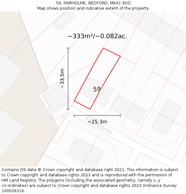 59, FAIRHOLME, BEDFORD, MK41 9DD: Plot and title map