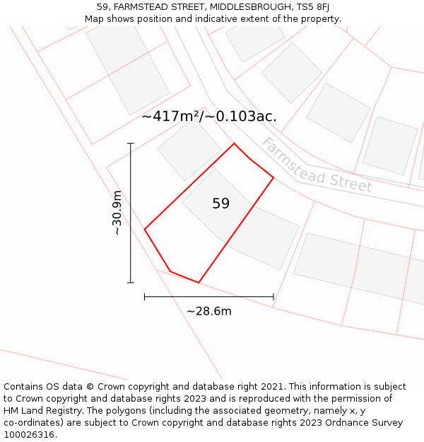 59, FARMSTEAD STREET, MIDDLESBROUGH, TS5 8FJ: Plot and title map