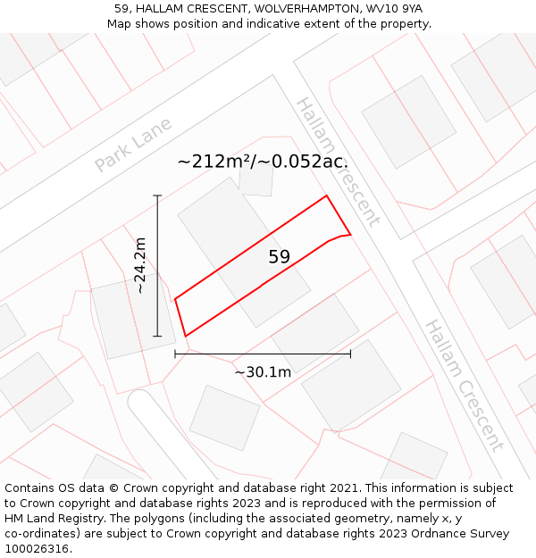 59, HALLAM CRESCENT, WOLVERHAMPTON, WV10 9YA: Plot and title map