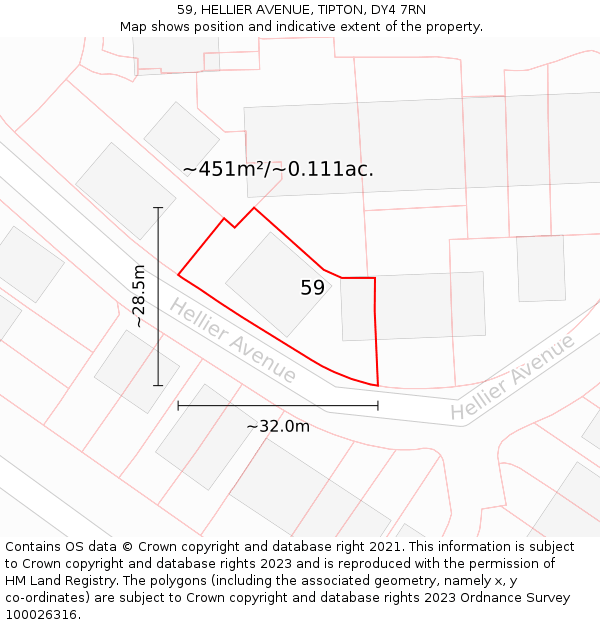 59, HELLIER AVENUE, TIPTON, DY4 7RN: Plot and title map