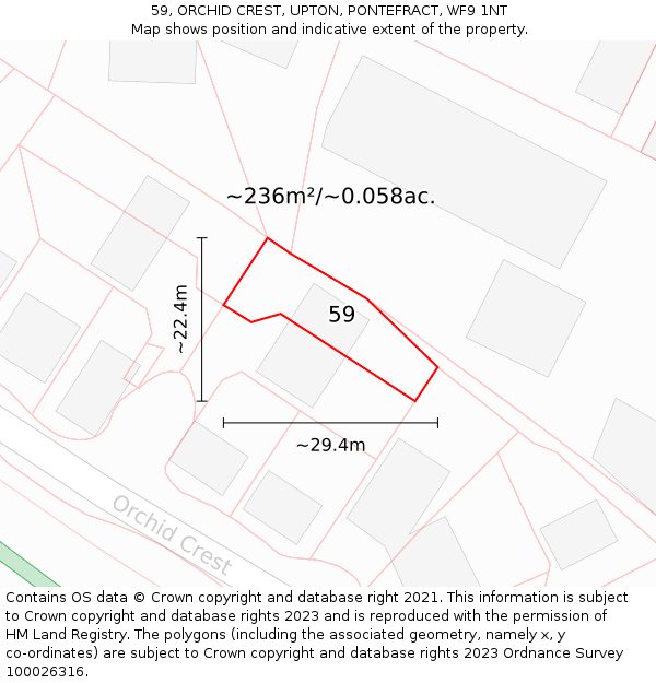 59, ORCHID CREST, UPTON, PONTEFRACT, WF9 1NT: Plot and title map