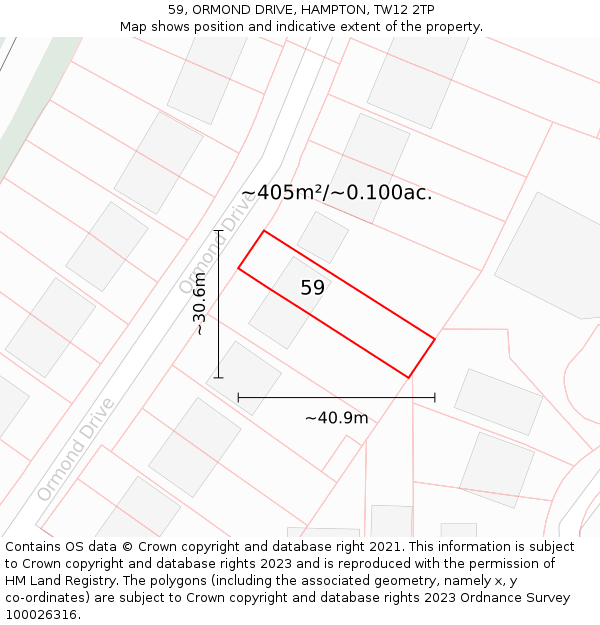 59, ORMOND DRIVE, HAMPTON, TW12 2TP: Plot and title map