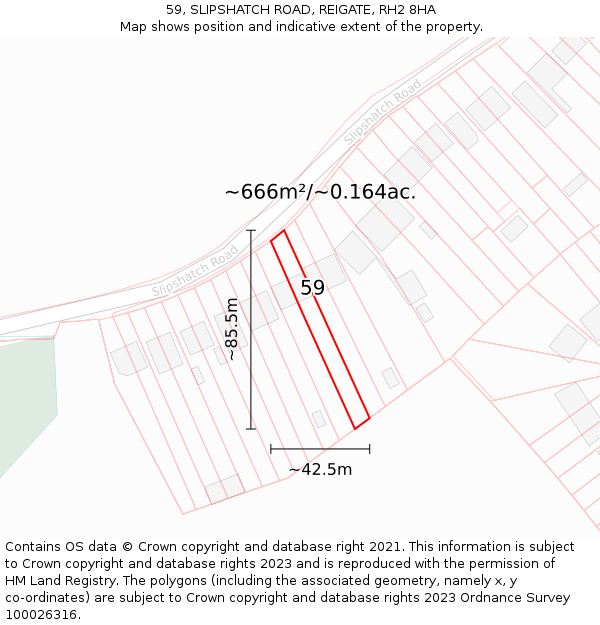 59, SLIPSHATCH ROAD, REIGATE, RH2 8HA: Plot and title map