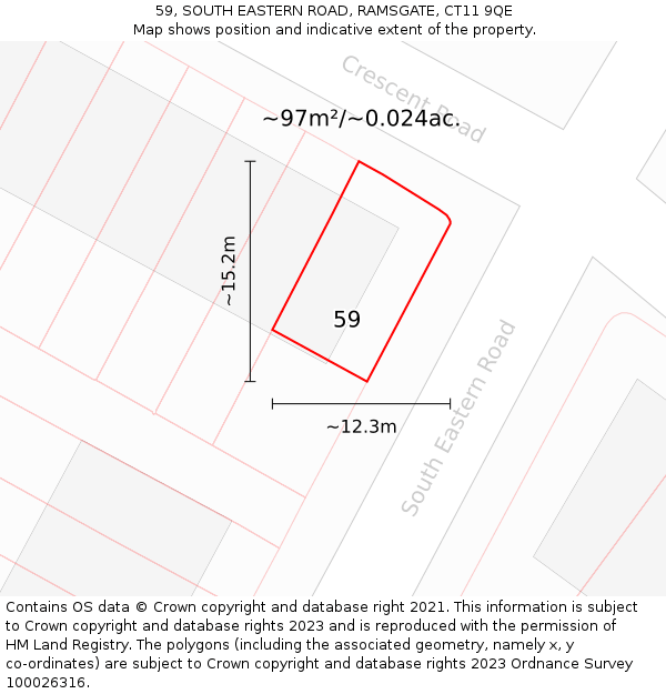59, SOUTH EASTERN ROAD, RAMSGATE, CT11 9QE: Plot and title map
