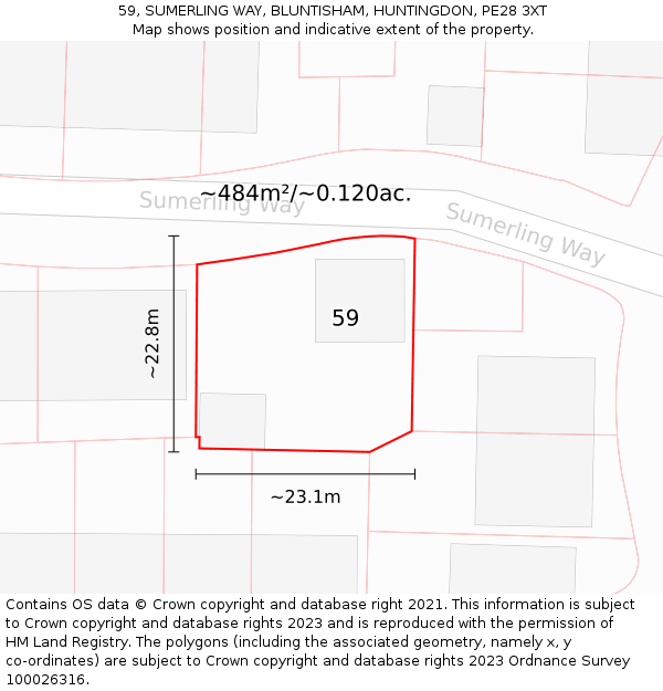 59, SUMERLING WAY, BLUNTISHAM, HUNTINGDON, PE28 3XT: Plot and title map