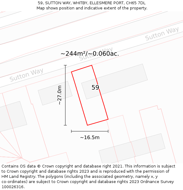 59, SUTTON WAY, WHITBY, ELLESMERE PORT, CH65 7DL: Plot and title map